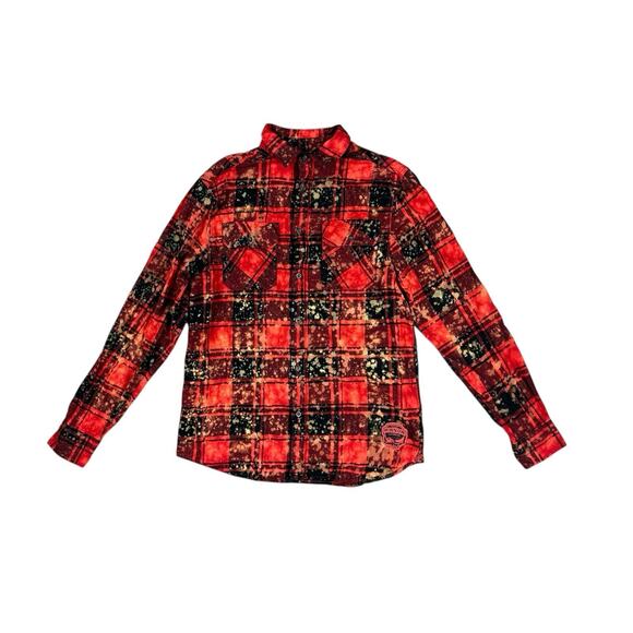 Angry Minnow Vintage Distressed Red Flannel Button Shirt Wonder Woman Size Large - Picture 3 of 8